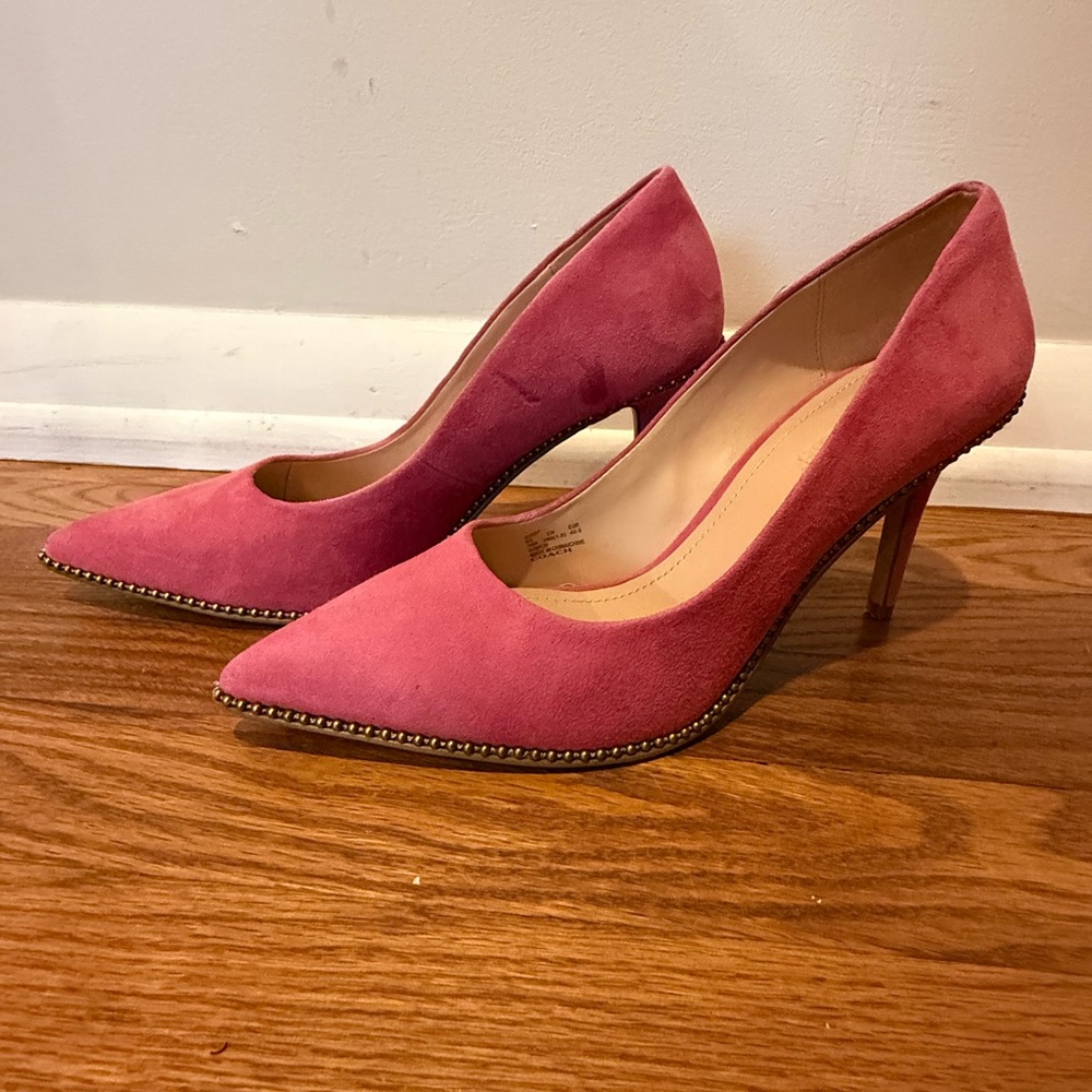 Coach Pink Suede Heels with Studded Detail